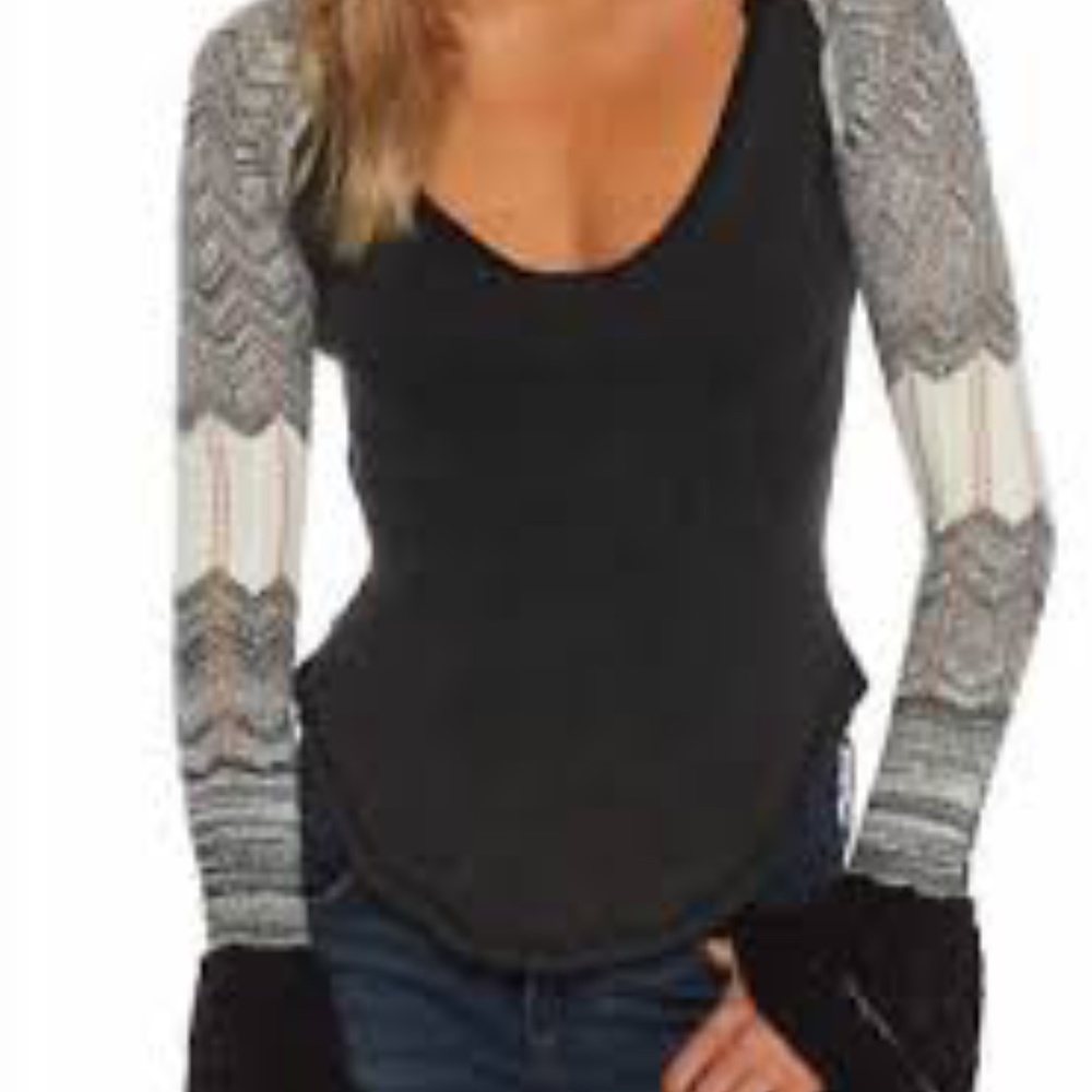 Free People Top with Knitted Sleeves